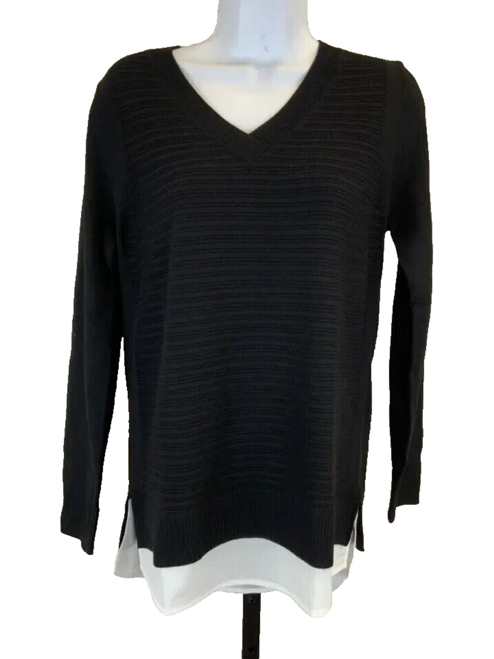 Hilary Radley Two-Fer Layered Sweater Women's Medium Black V-Neck